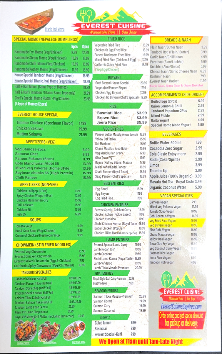 Menu Everest Cuisine-San Jose-1
